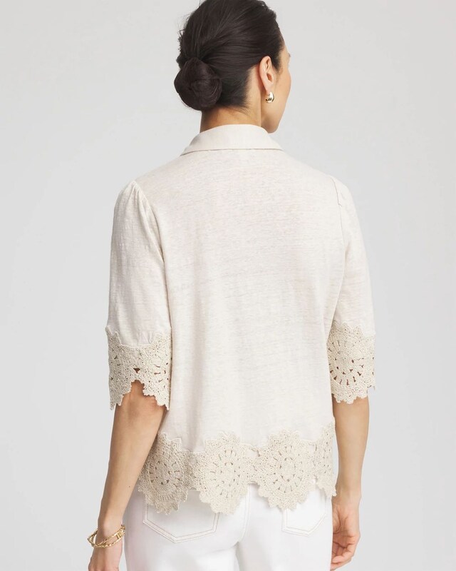 Crochet Trim Linen Shirt - image 3